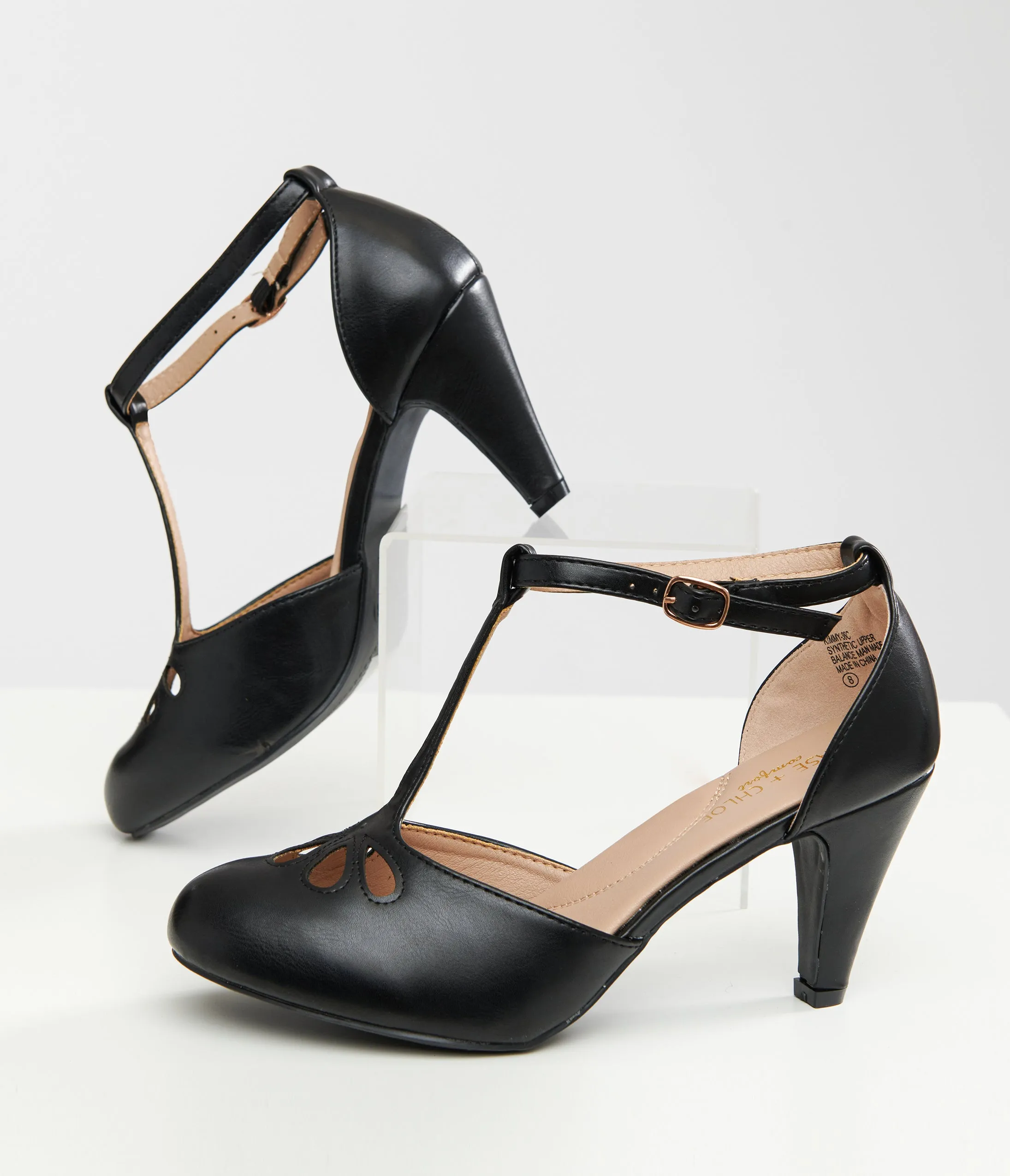 1920s Black Leatherette T-Strap Heels