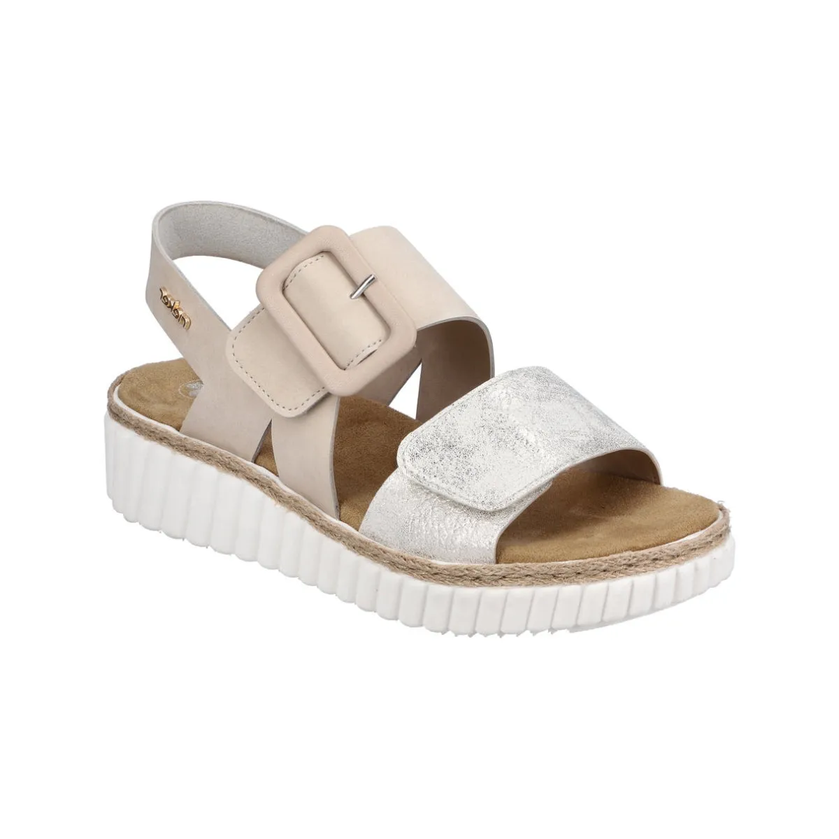 69260- Beige/Gold Wide Strap Velcro Sandal- Rieker