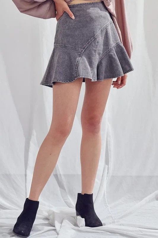 A-LINE DENIM PATCH MINI SKIRT