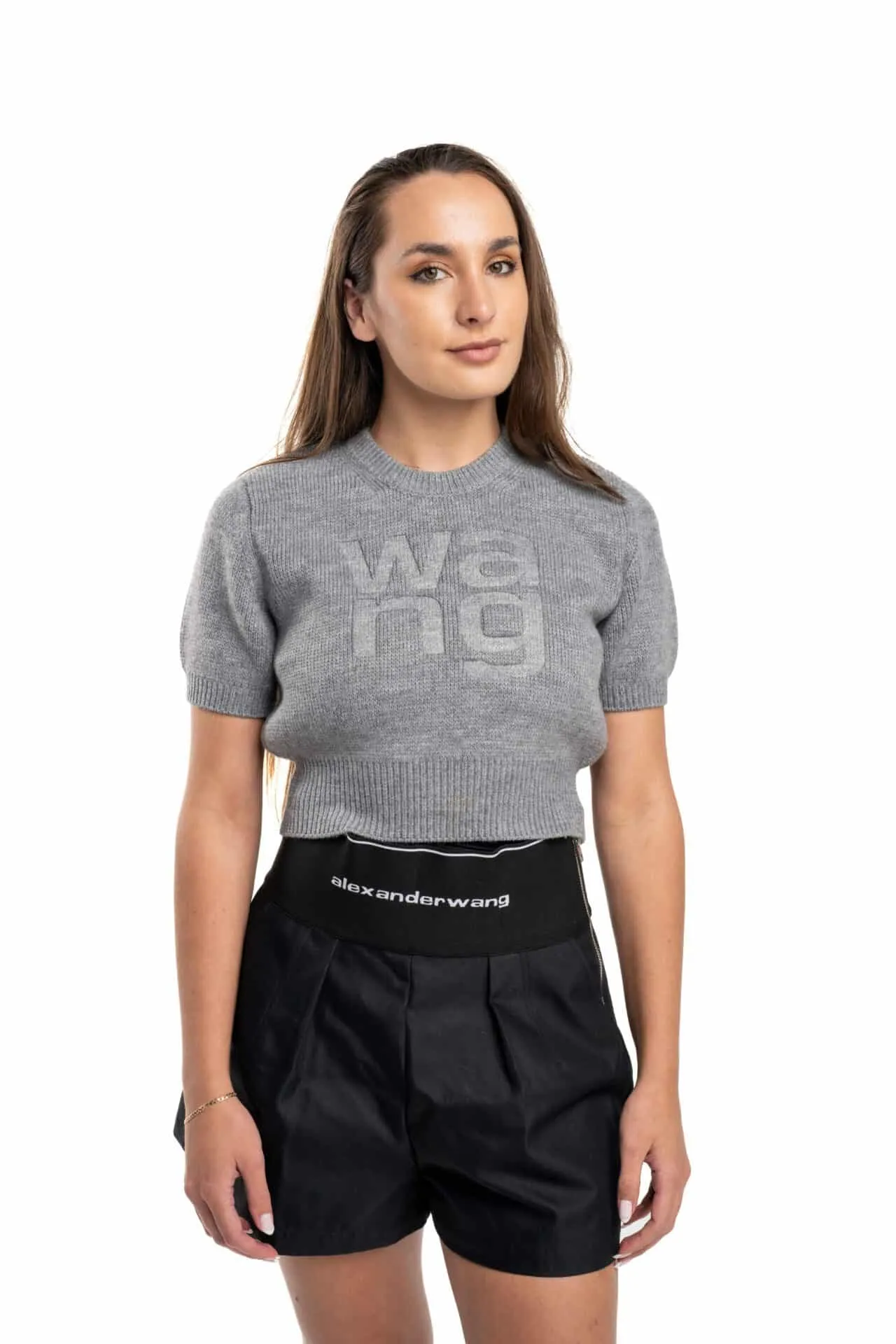 Alexander Wang Debossed Stacked Logo SS Tee Medium Grey 4KC4231021 091