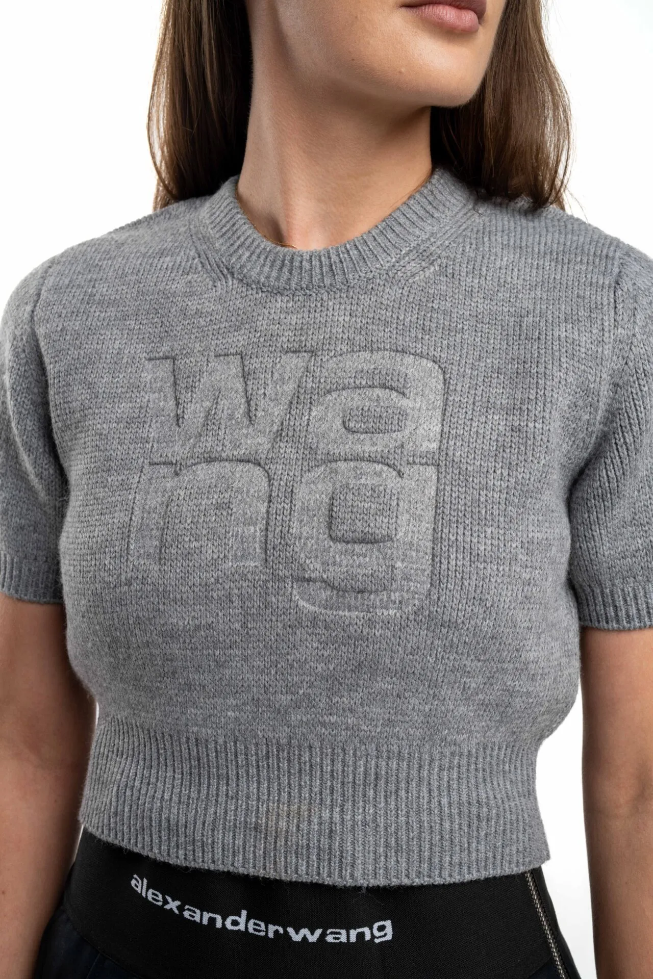 Alexander Wang Debossed Stacked Logo SS Tee Medium Grey 4KC4231021 091