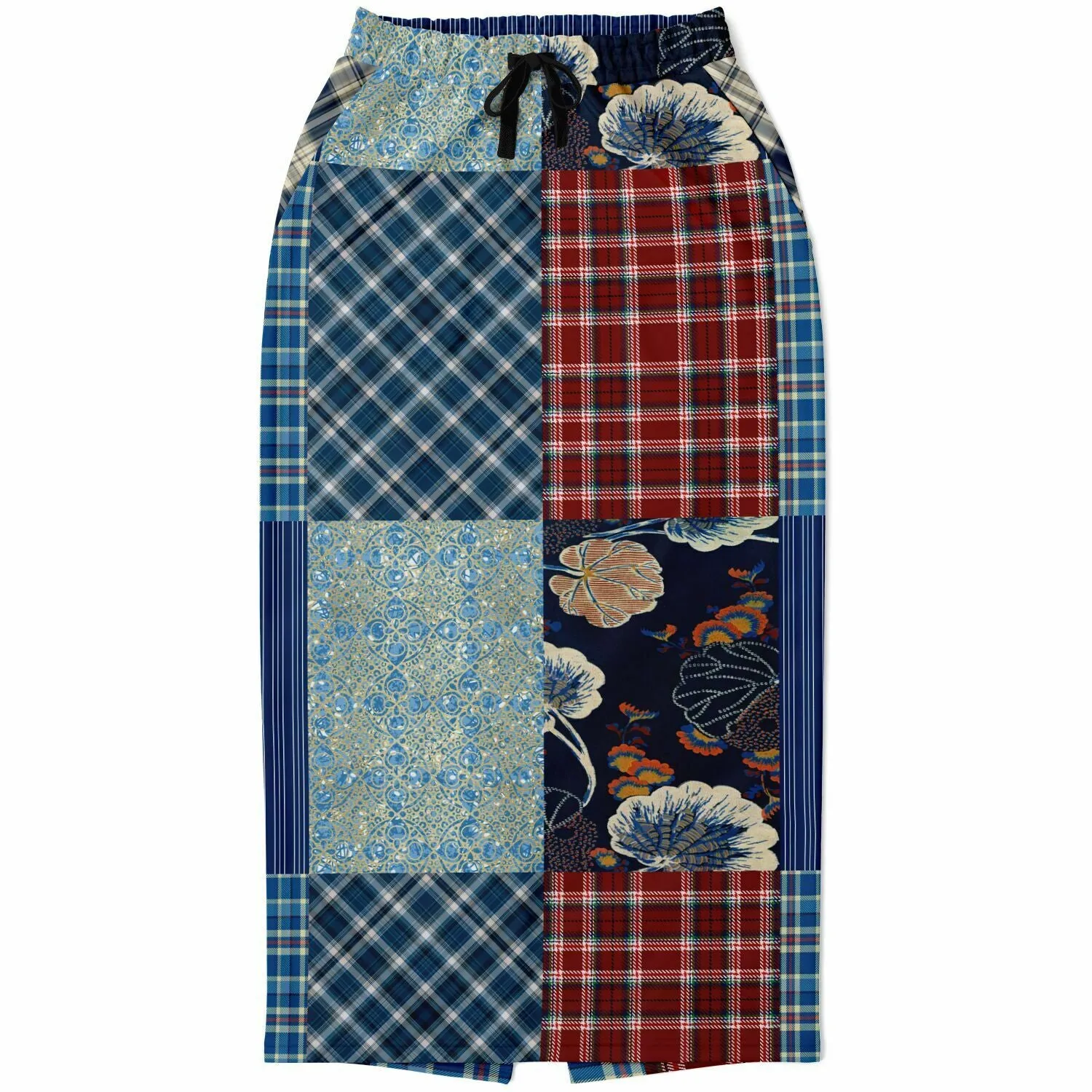 Andromeda Blue Patchwork Eco-Poly Long Pocket Skirt