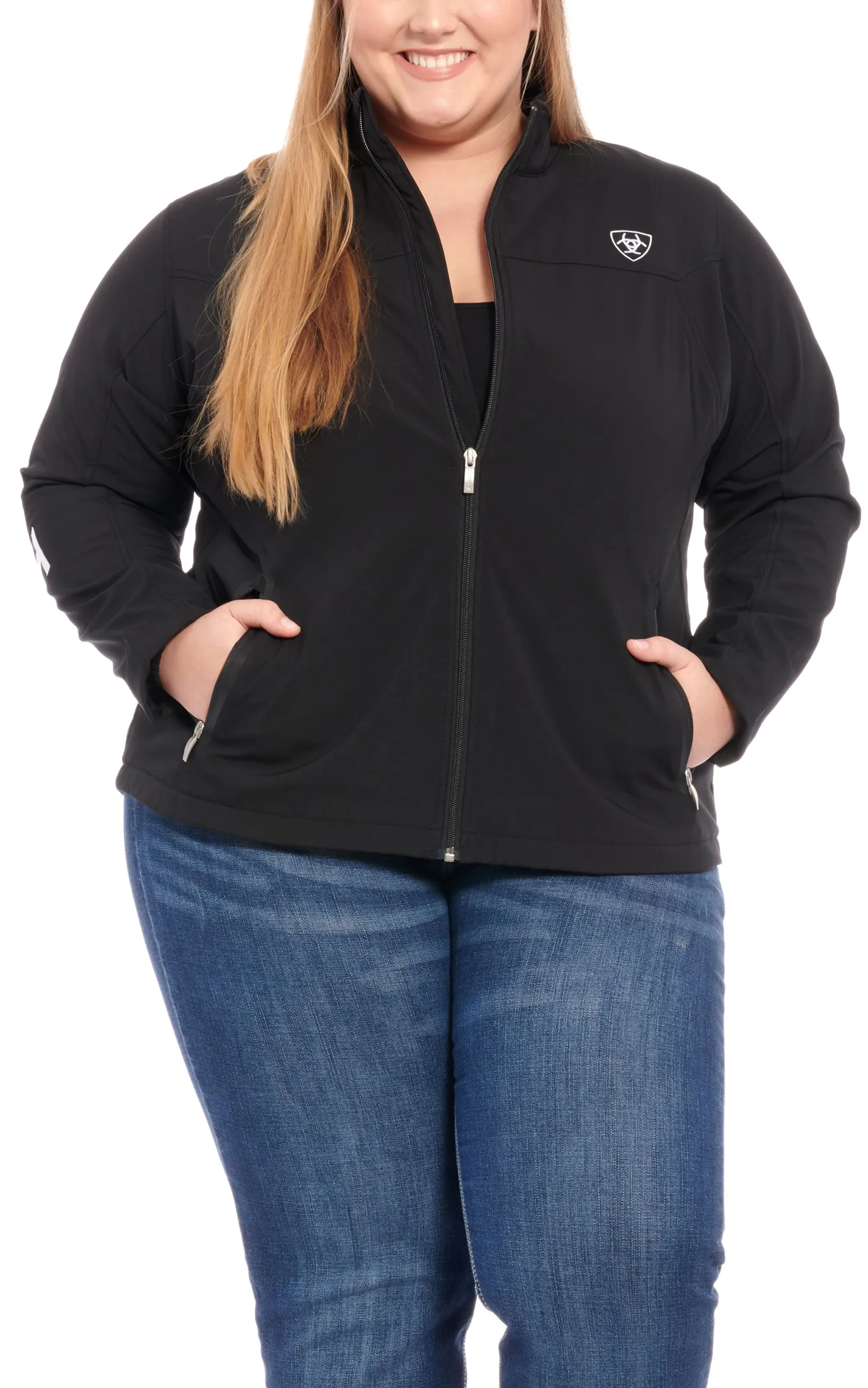 Ariat Women's Black with White Logo Team Softshell Jacket - Plus Sizes