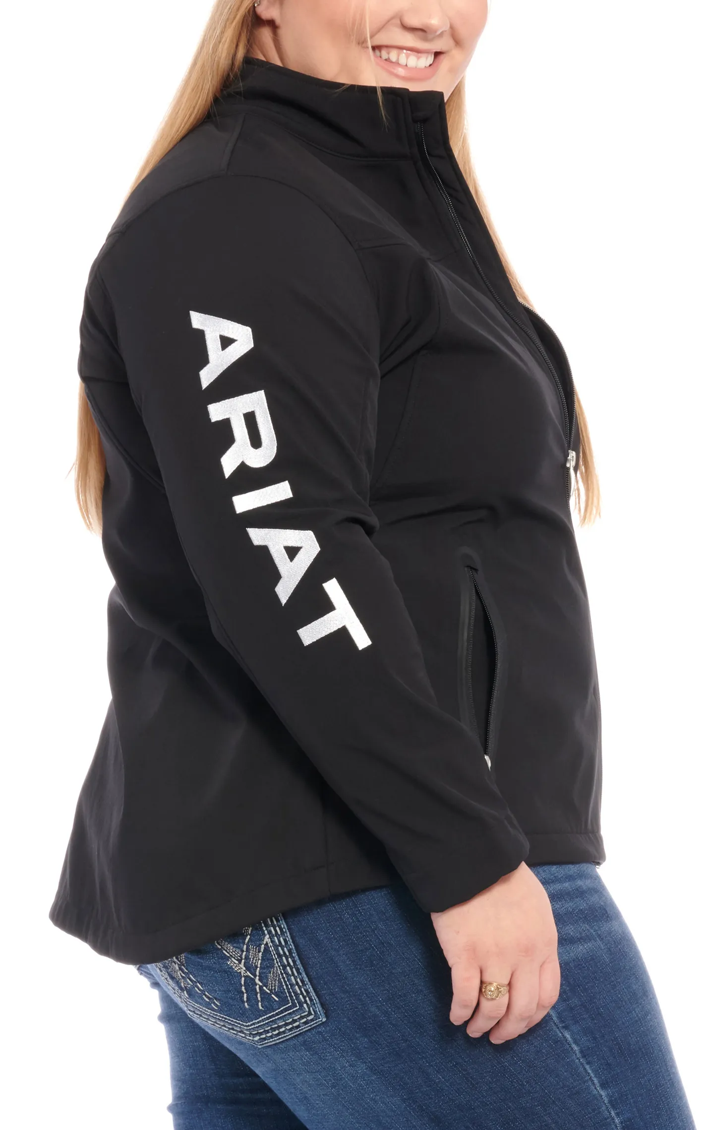 Ariat Women's Black with White Logo Team Softshell Jacket - Plus Sizes