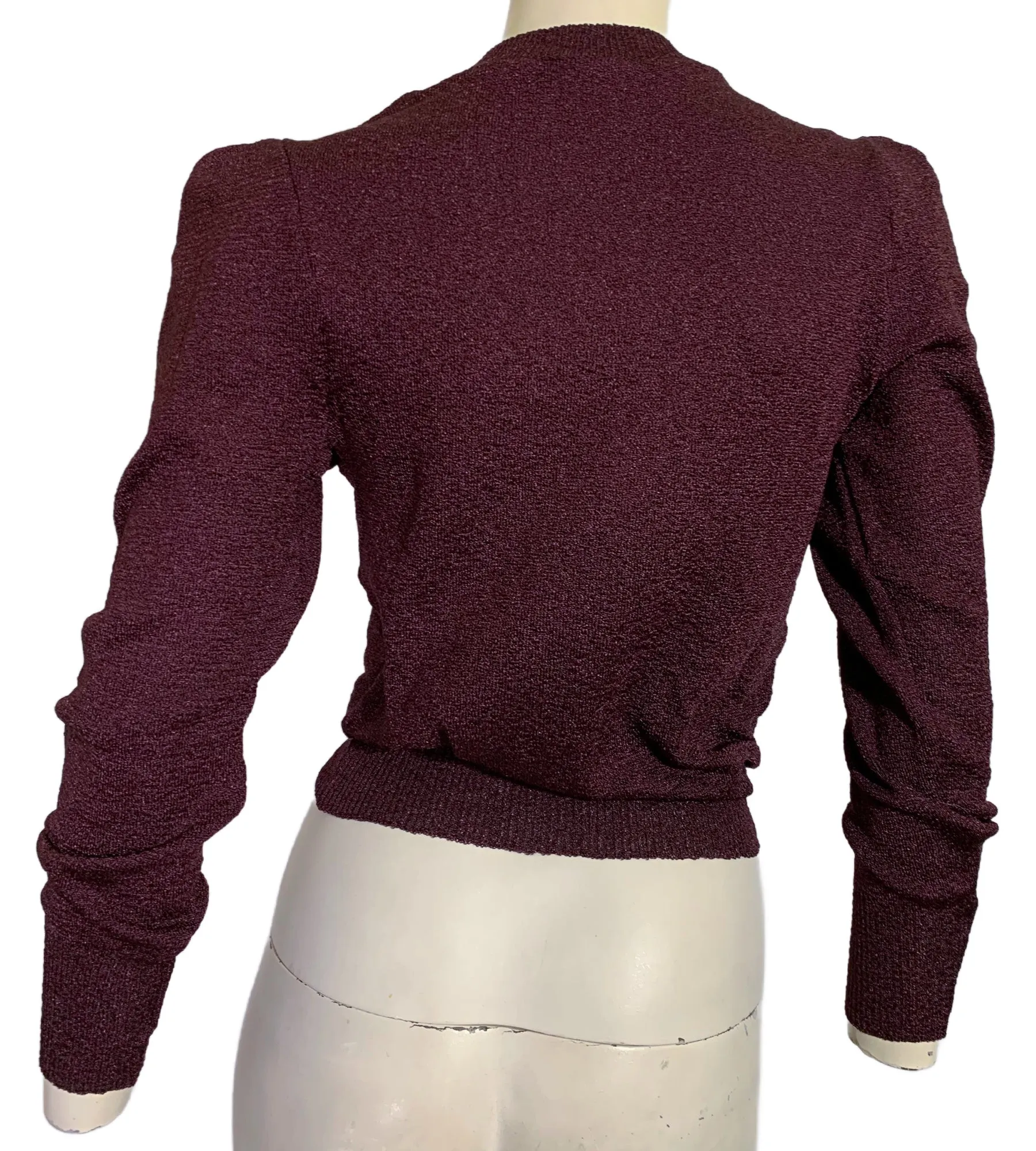 Aubergine Puff Sleeve Sweater with Leaves and Grapes circa 1970s