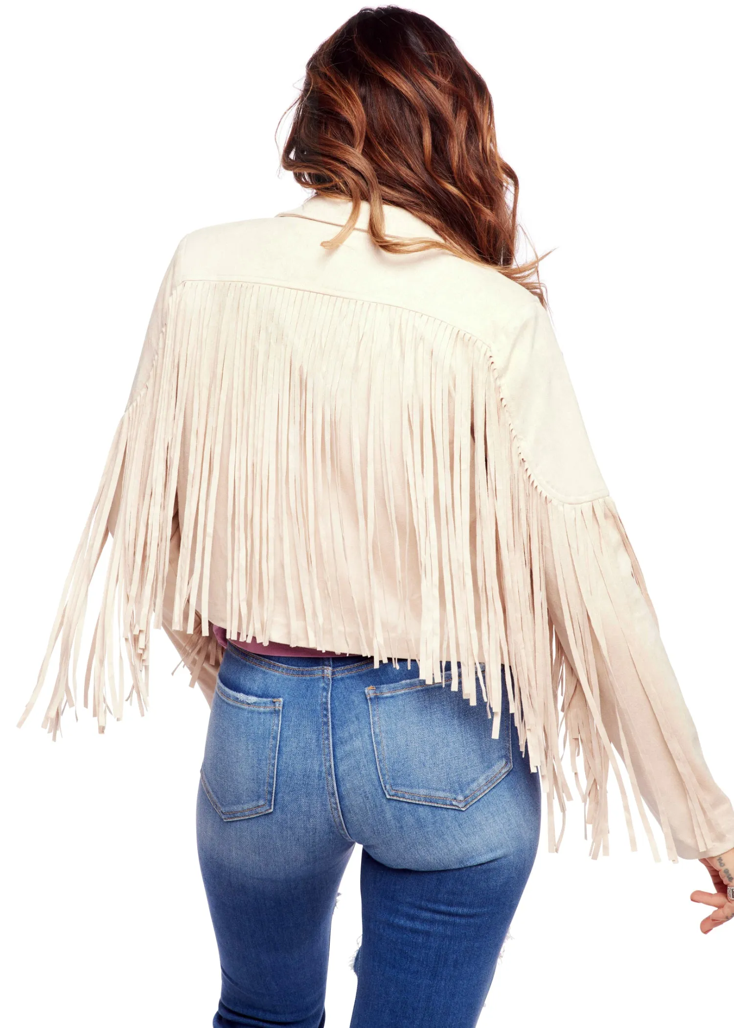 Beige Faux Suede Fringe Jacket