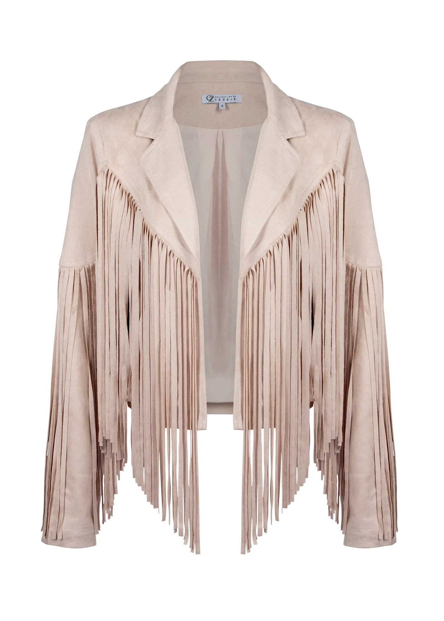 Beige Faux Suede Fringe Jacket