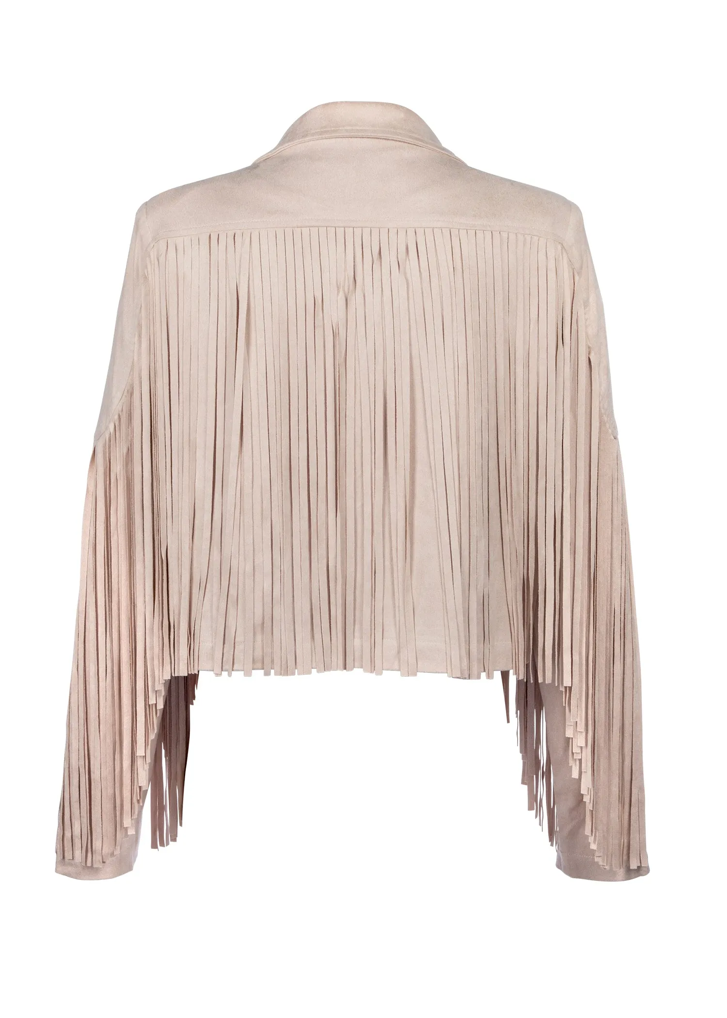 Beige Faux Suede Fringe Jacket