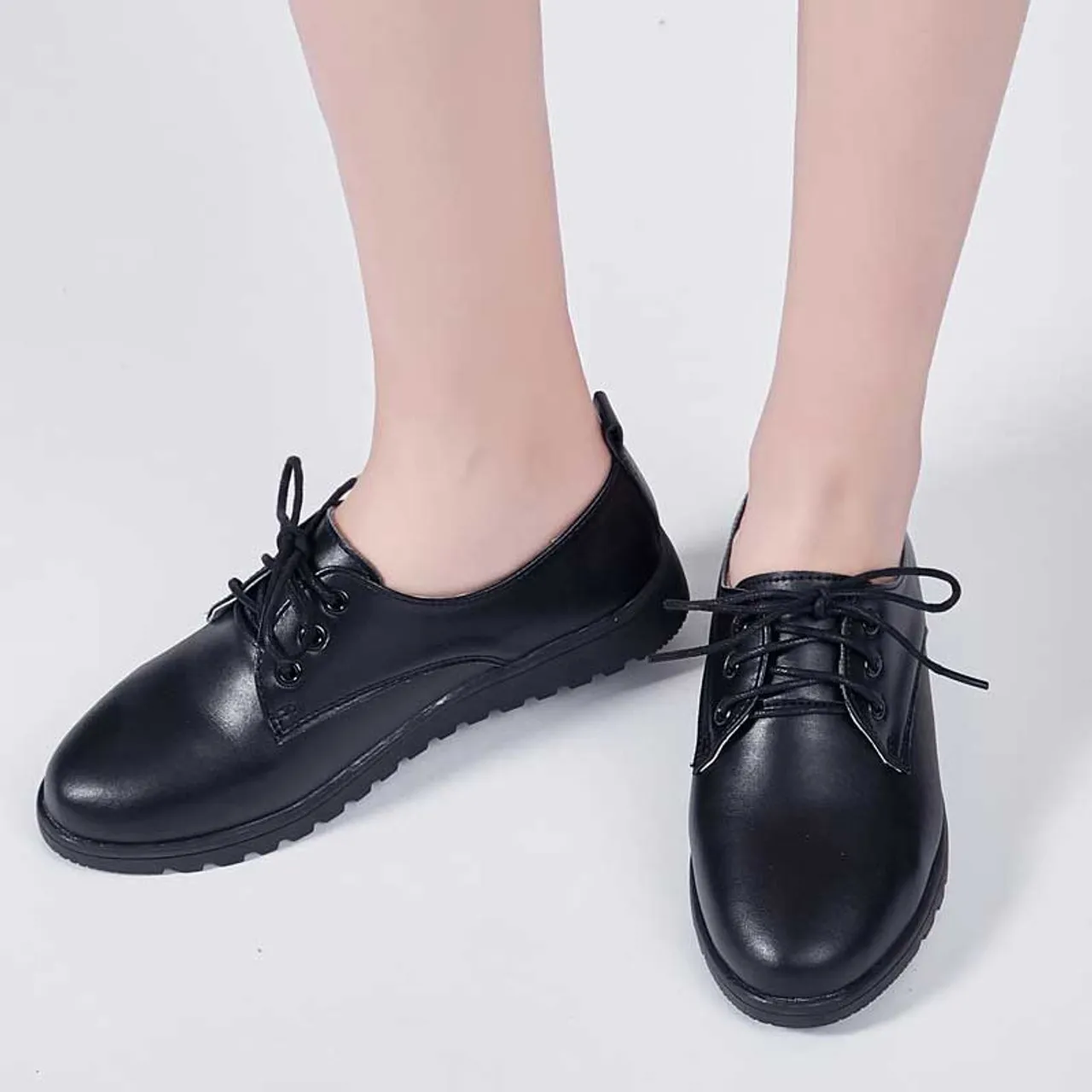 Black plain casual lace up shoe sneaker