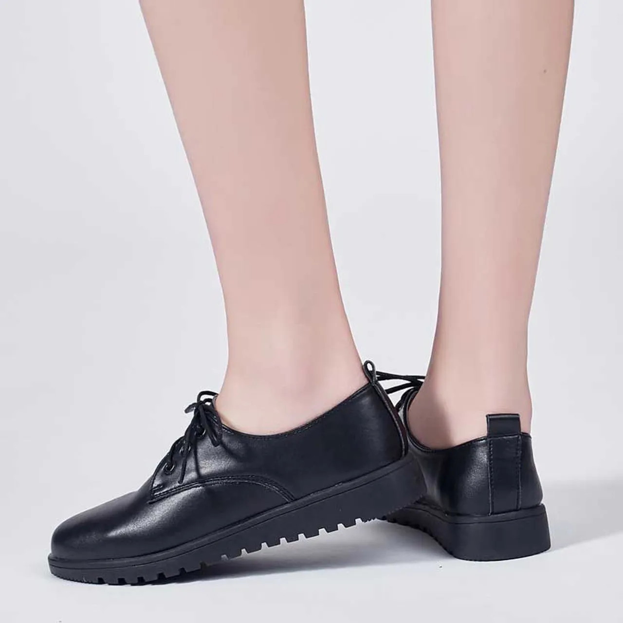 Black plain casual lace up shoe sneaker