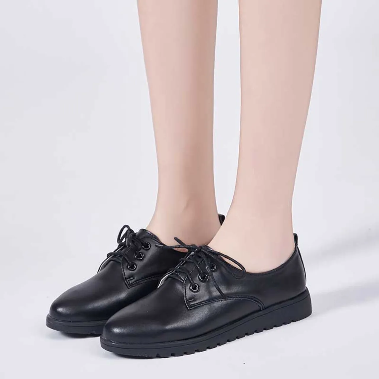 Black plain casual lace up shoe sneaker