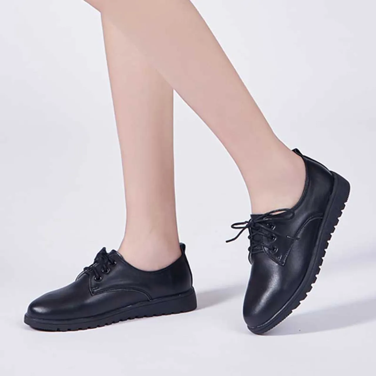 Black plain casual lace up shoe sneaker