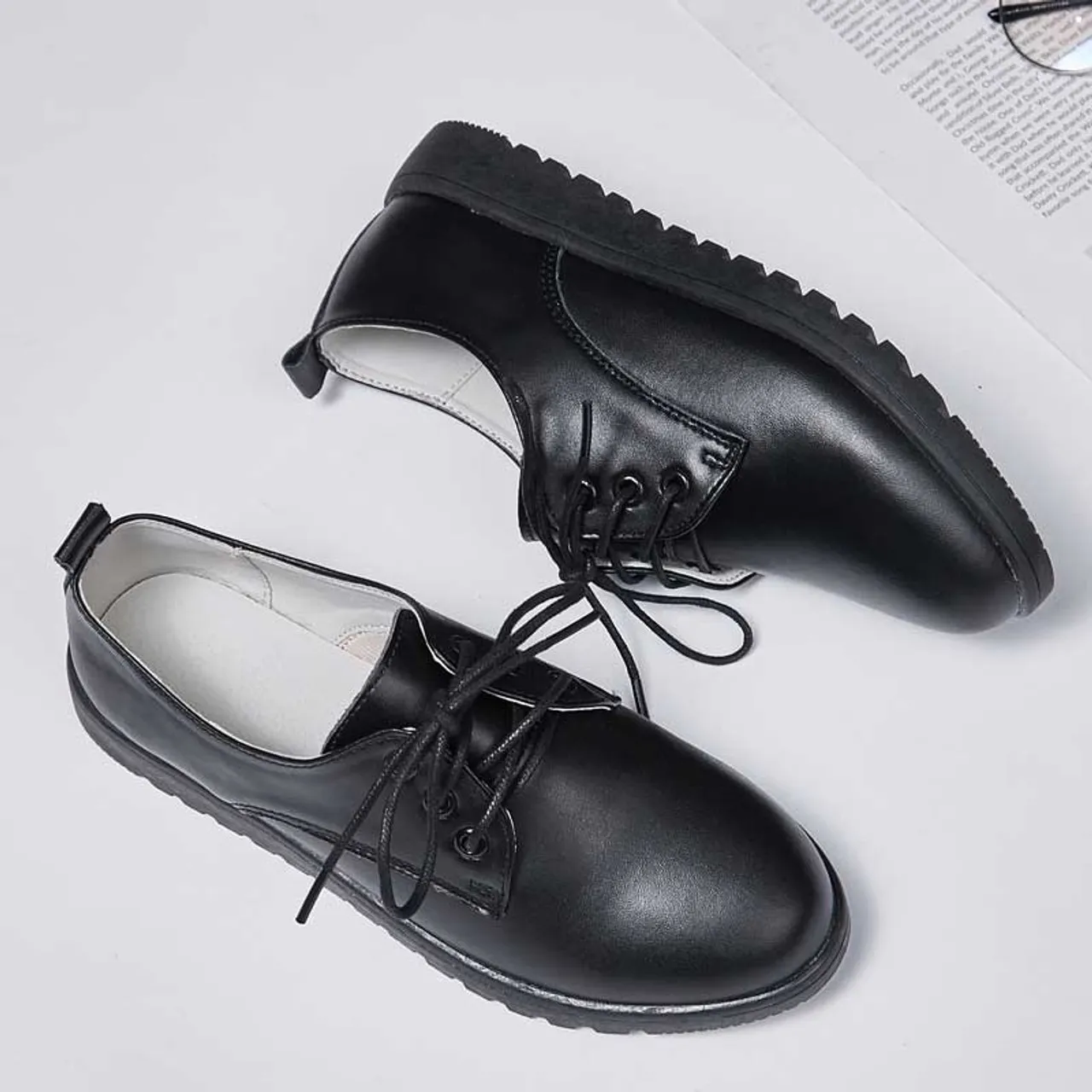 Black plain casual lace up shoe sneaker