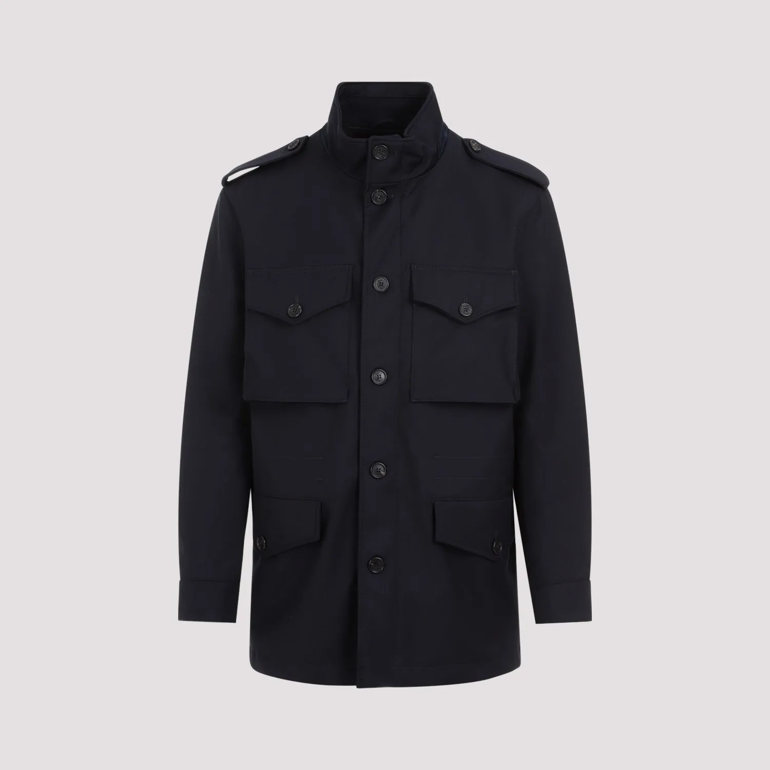 Blue Dark Ink Wool Tech Field Jacket