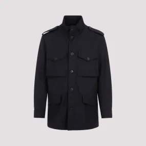 Blue Dark Ink Wool Tech Field Jacket