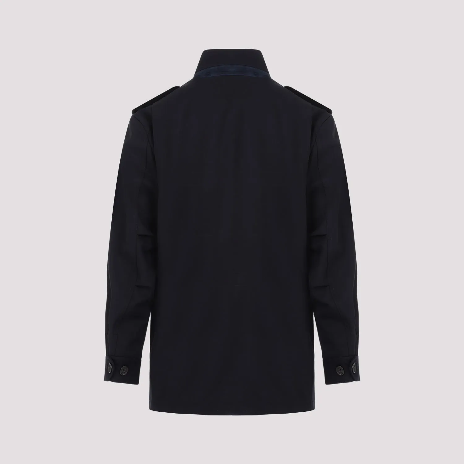 Blue Dark Ink Wool Tech Field Jacket