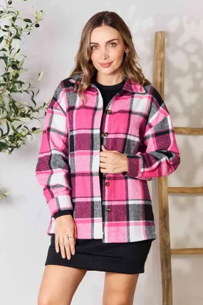 Blush Pink Plaid Button Up Jacket