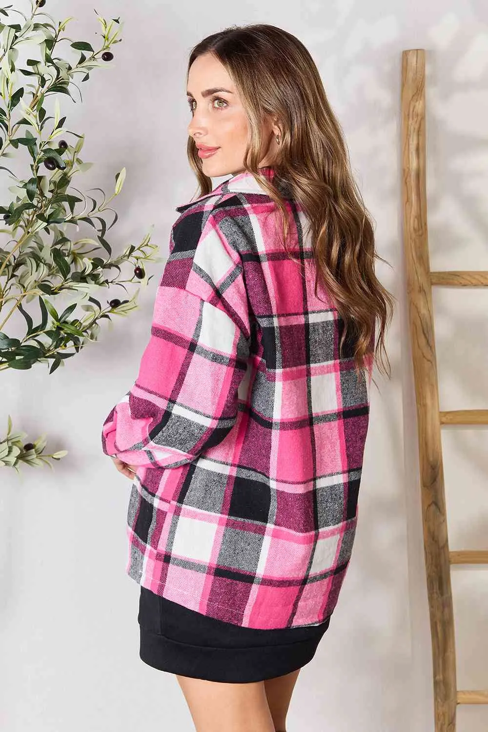 Blush Pink Plaid Button Up Jacket