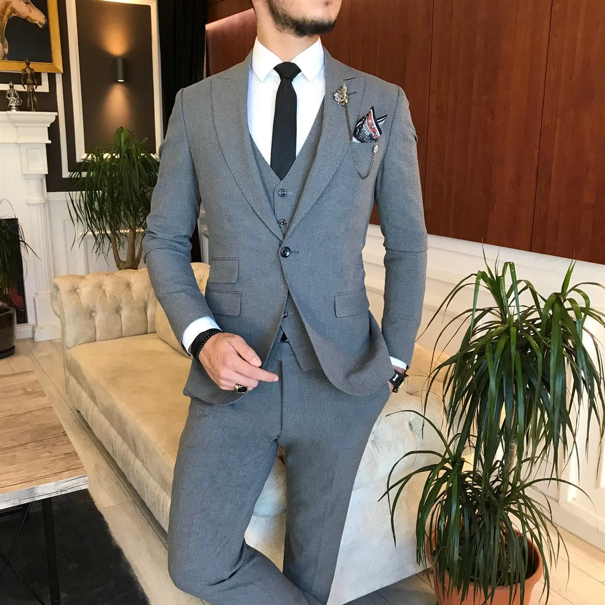 Bojoni Grey Slim-Fit Suit 3-Piece