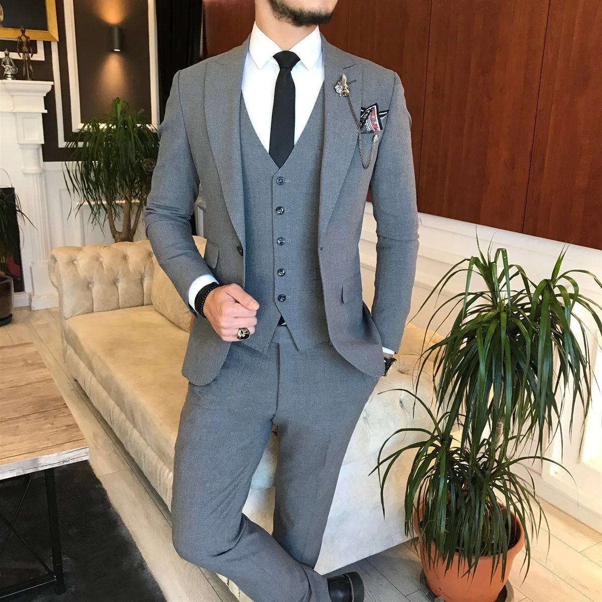 Bojoni Grey Slim-Fit Suit 3-Piece