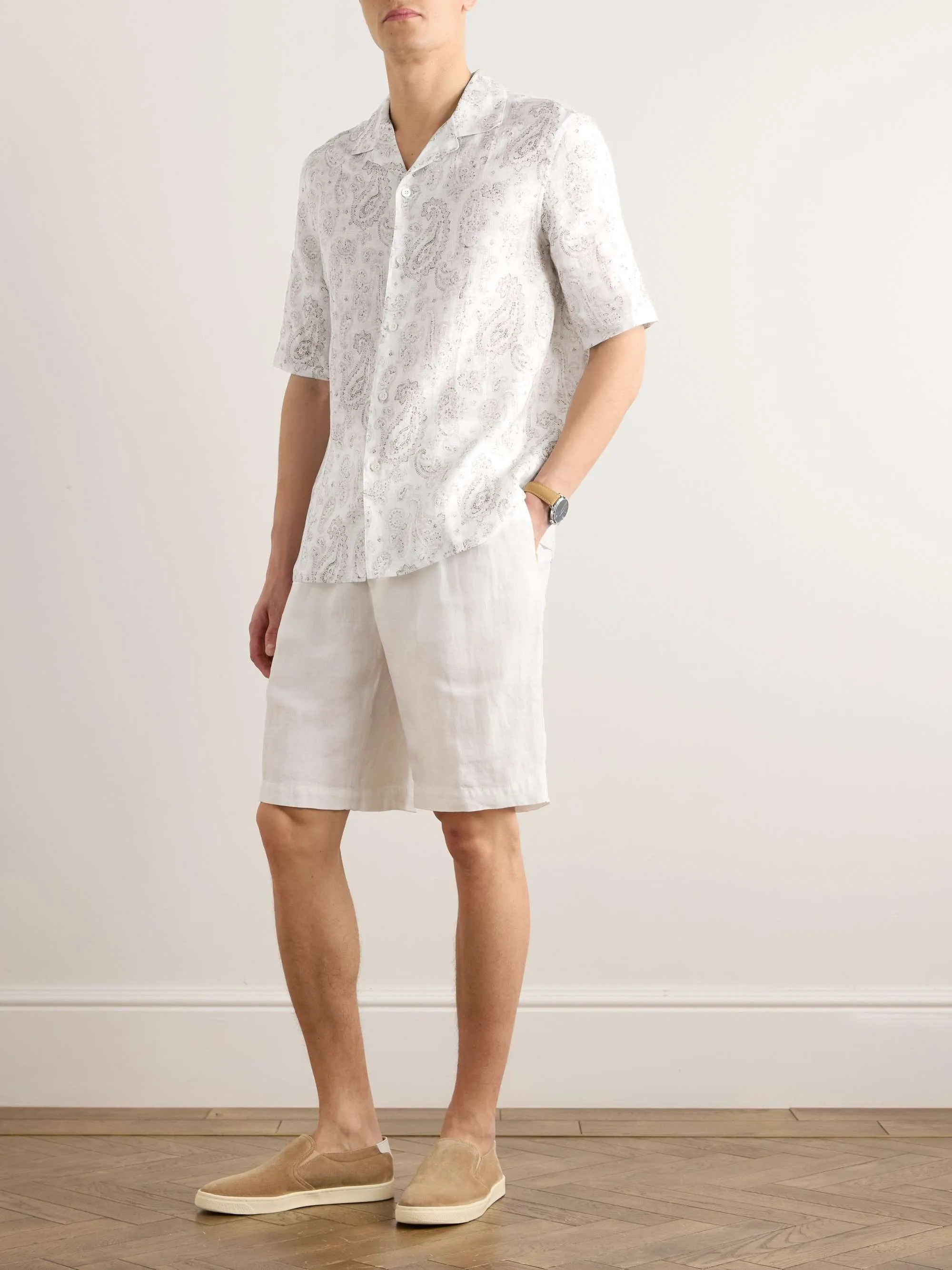 BRUNELLO CUCINELLI  |Paisley Unisex Linen Street Style Short Sleeves Shirts