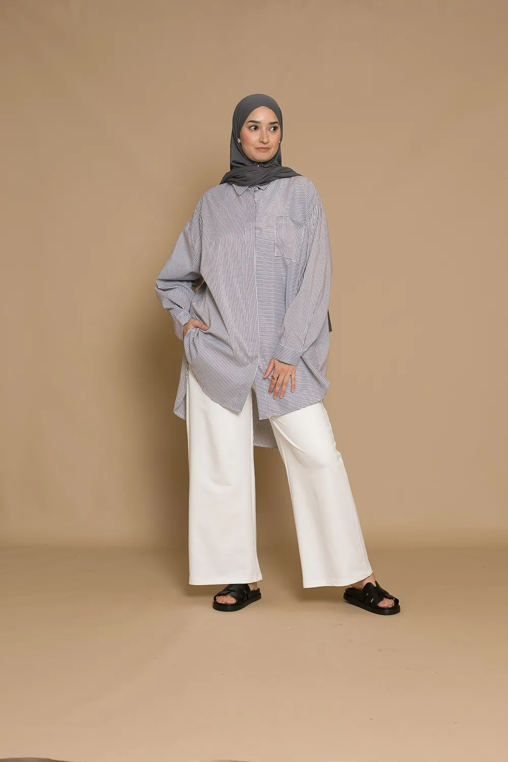 Camisa oversize rayas gris