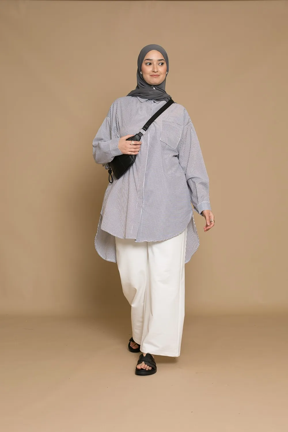 Camisa oversize rayas gris