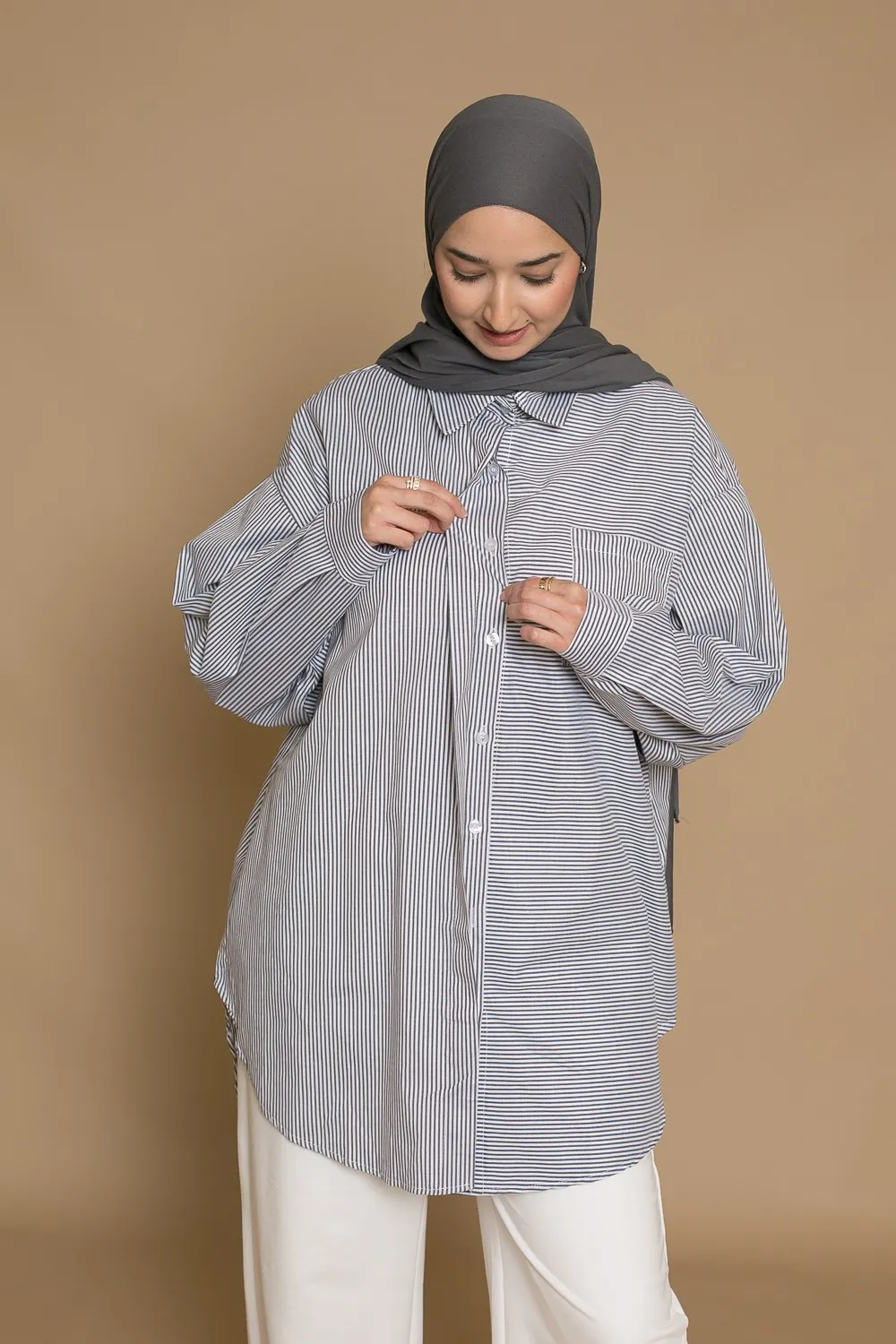 Camisa oversize rayas gris