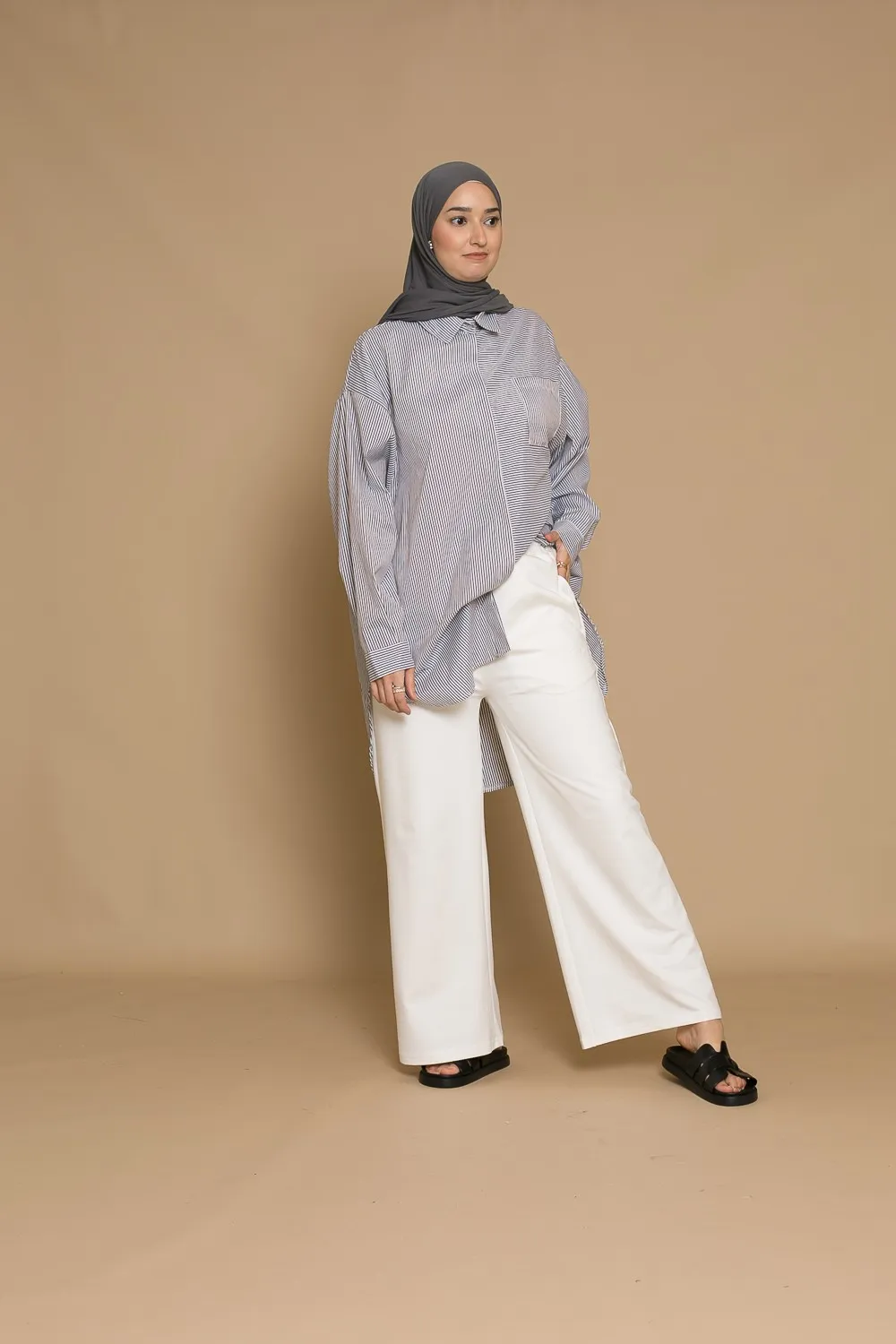 Camisa oversize rayas gris