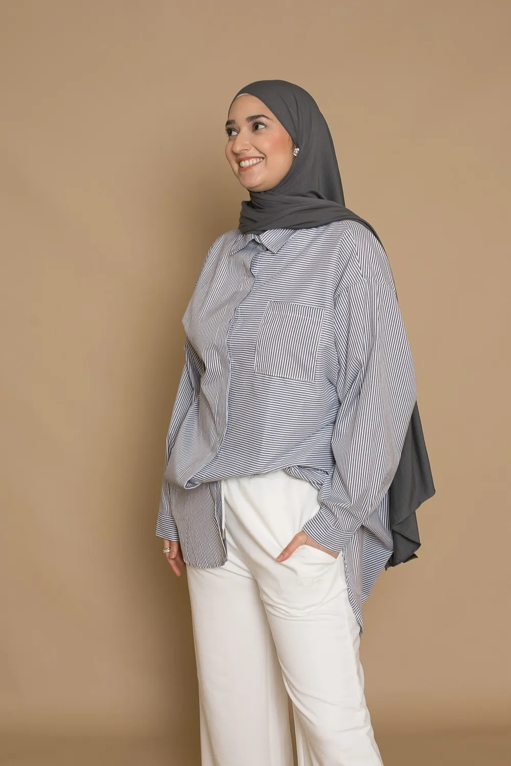 Camisa oversize rayas gris