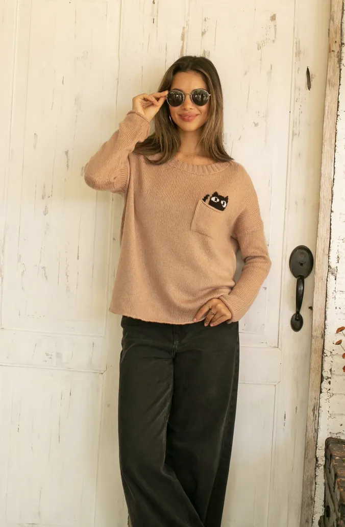 CAT POCKET CREW LIGHTWEIGHT SWEATER