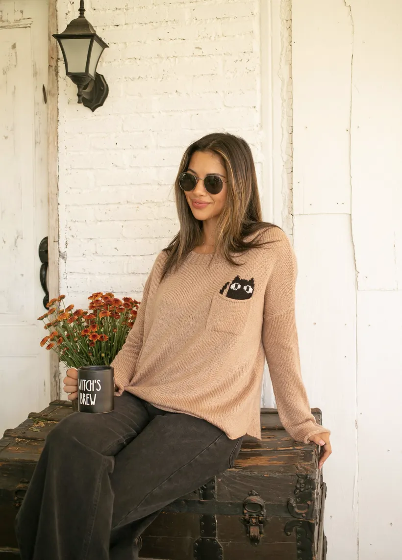 CAT POCKET CREW LIGHTWEIGHT SWEATER