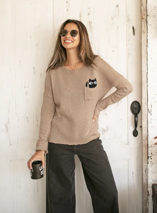 CAT POCKET CREW LIGHTWEIGHT SWEATER