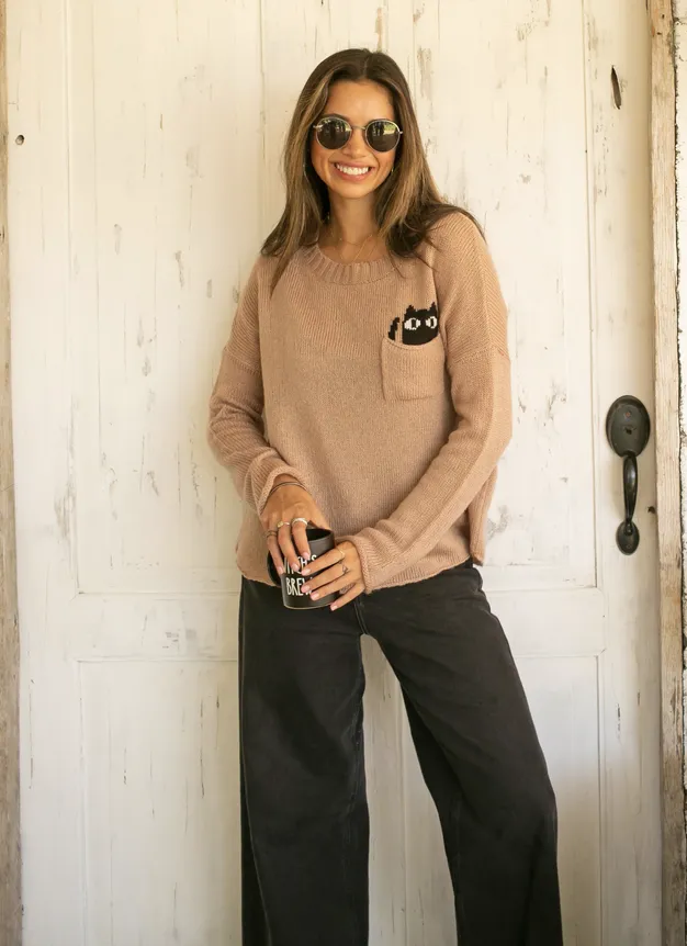 CAT POCKET CREW LIGHTWEIGHT SWEATER