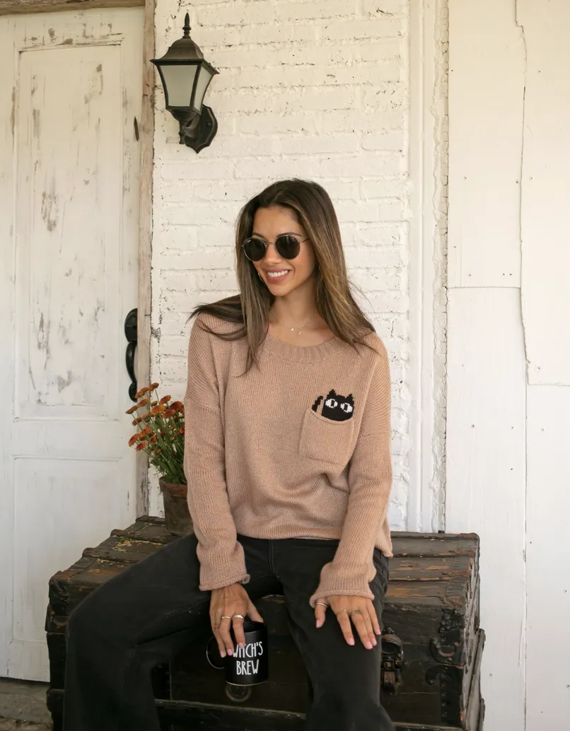 CAT POCKET CREW LIGHTWEIGHT SWEATER