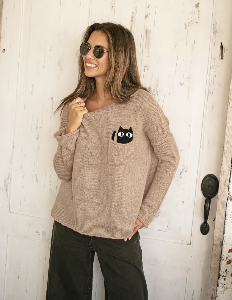 CAT POCKET CREW LIGHTWEIGHT SWEATER