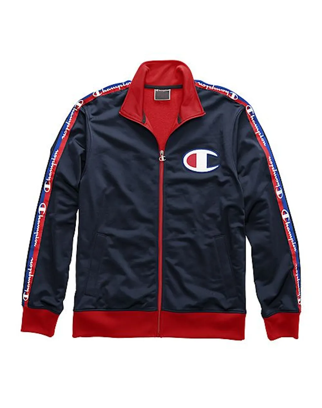 Champion Mens Tricot Track Jacket Taping V3377-787 Navy/Scarlet