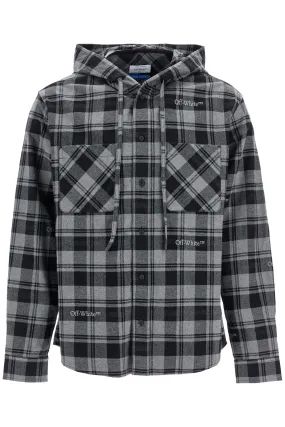 checked overshirt with hood OMGE031C99FAB001 DARK GREY BLACK NO COLOR