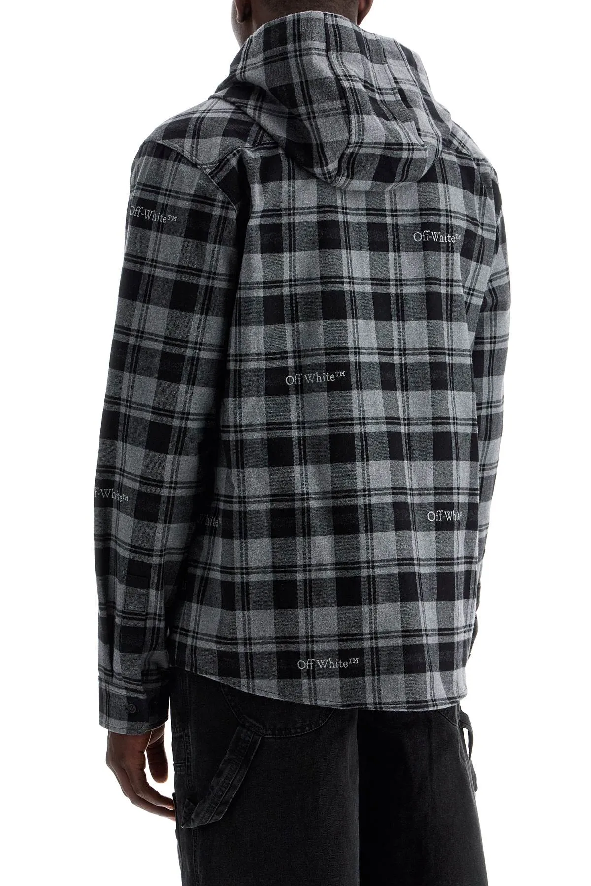 checked overshirt with hood OMGE031C99FAB001 DARK GREY BLACK NO COLOR