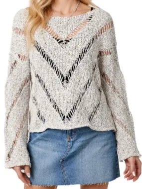 Chevron Knit Pullover Sweater in Melange Grey