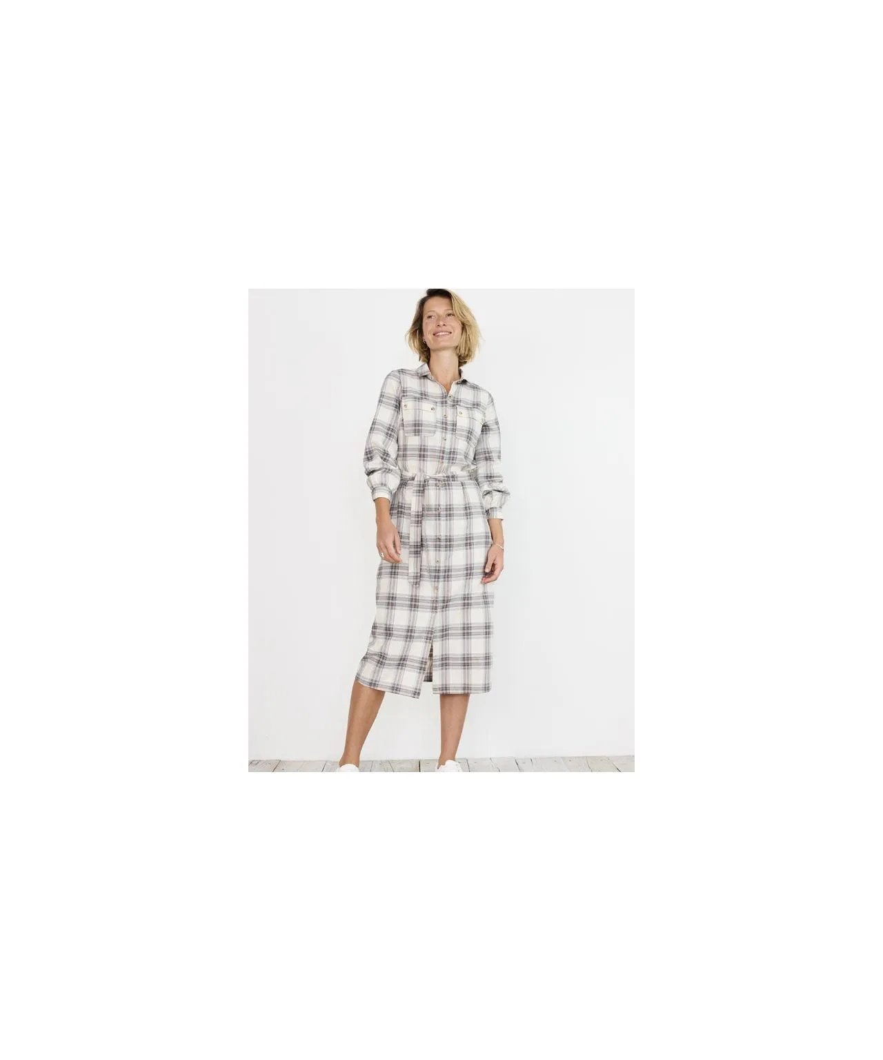 Cotton Rich Tie Front Check Shirt Dress