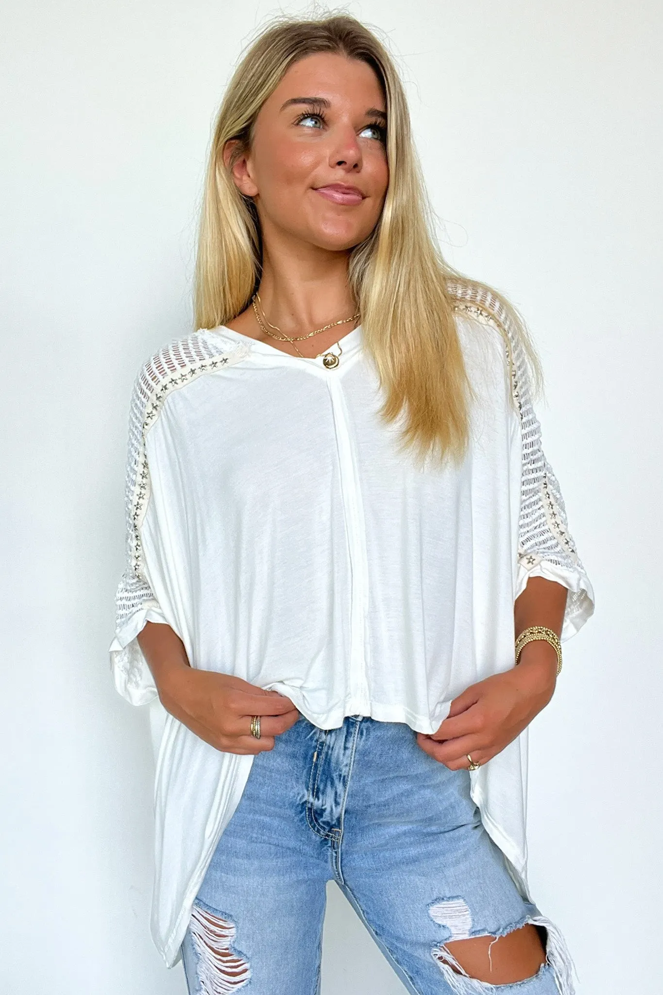 Cristina Oversize Crochet Lace Contrast Top