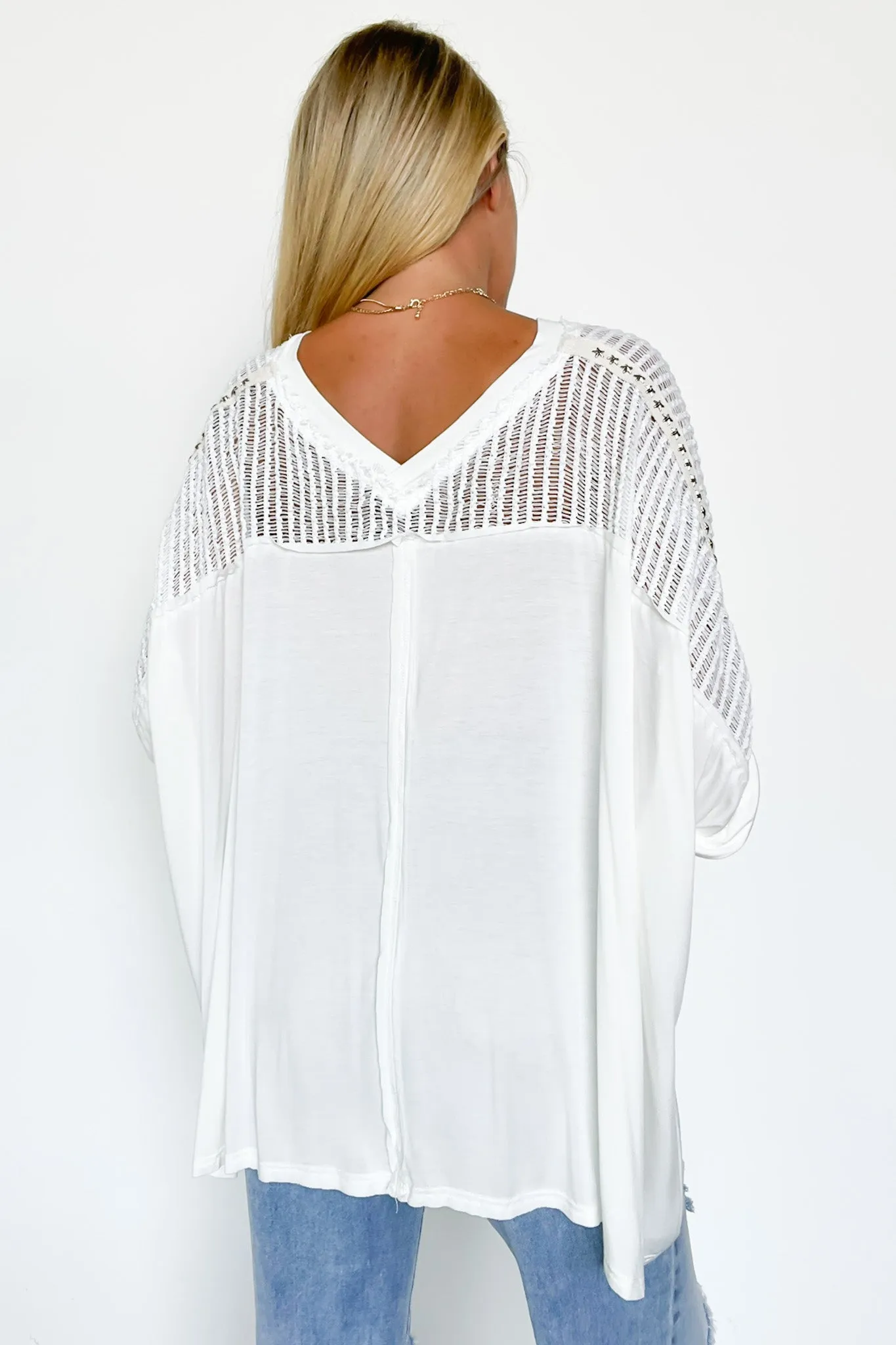 Cristina Oversize Crochet Lace Contrast Top