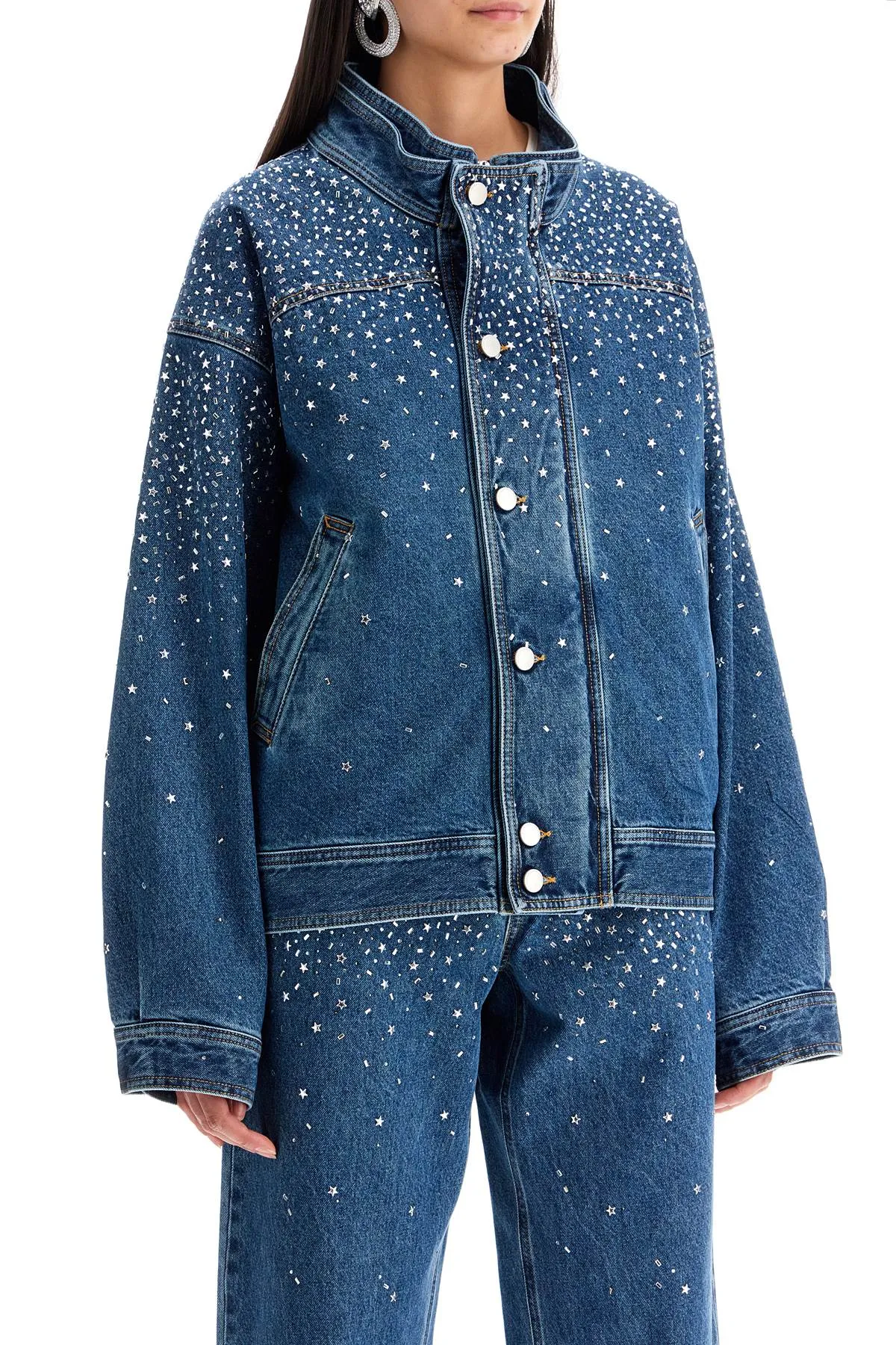 denim bomber jacket with rhin FABX3829 F4380 BLUE