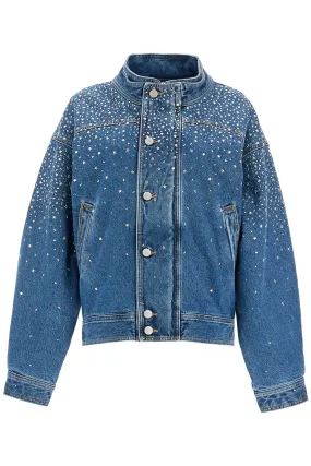 denim bomber jacket with rhin FABX3829 F4380 BLUE