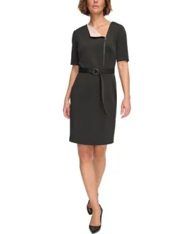 DKNY Womens Scuba Asymmetric Neck Sheath Dress