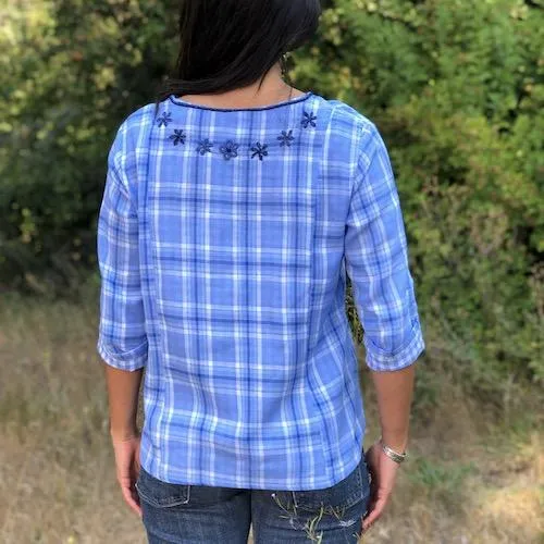 Emilia Azure Plaid Blouse