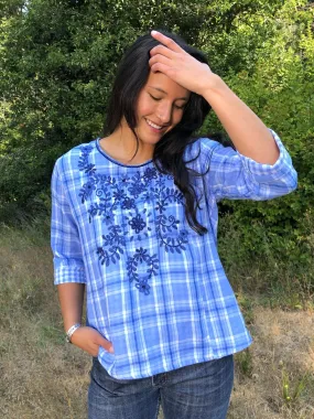 Emilia Azure Plaid Blouse