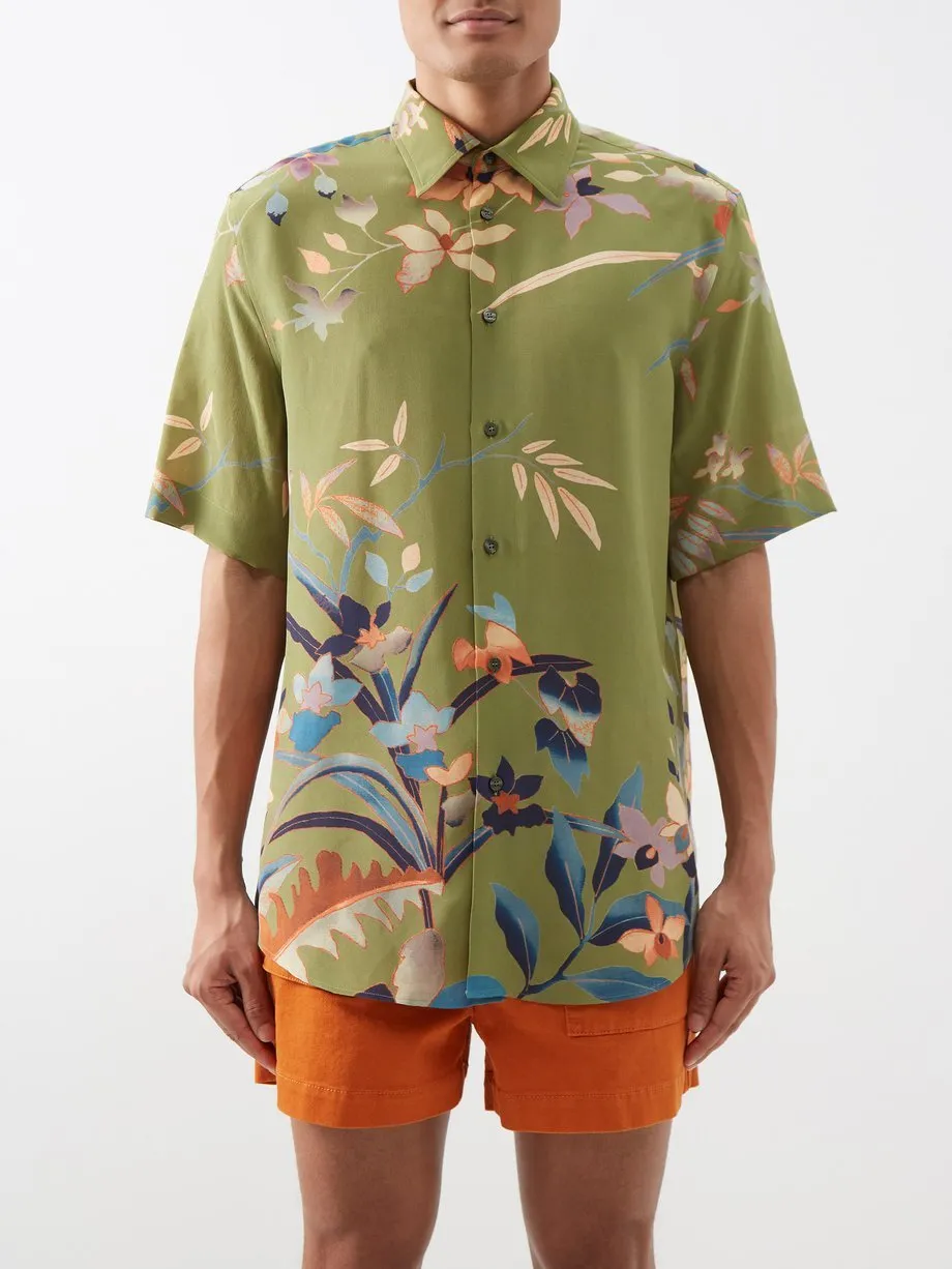 ETRO  |Flower Patterns Silk Short Sleeves Luxury Shirts