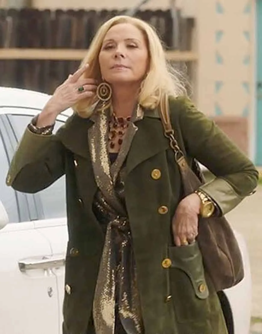 Filthy Rich Kim Cattrall Green Suede Coat | Ujackets.com - 40%OFF